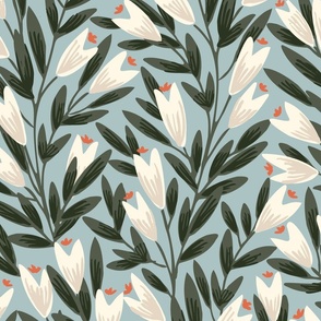 Pointy flower ever-growing garden pattern- powder blue and off white// Big scale