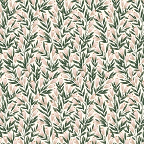 Pointy flower ever-growing garden pattern- off white and olive green// Small scale