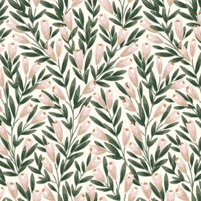 Pointy flower ever-growing garden pattern- off white and olive green// Medium scale