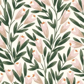 Pointy flower ever-growing garden pattern- off white and olive green// Big scale