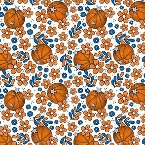 Small Scale Team Spirit Basketball Floral in New York Knicks Blue and Orange