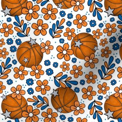 Medium Scale Team Spirit Basketball Floral in New York Knicks Blue and Orange (2)