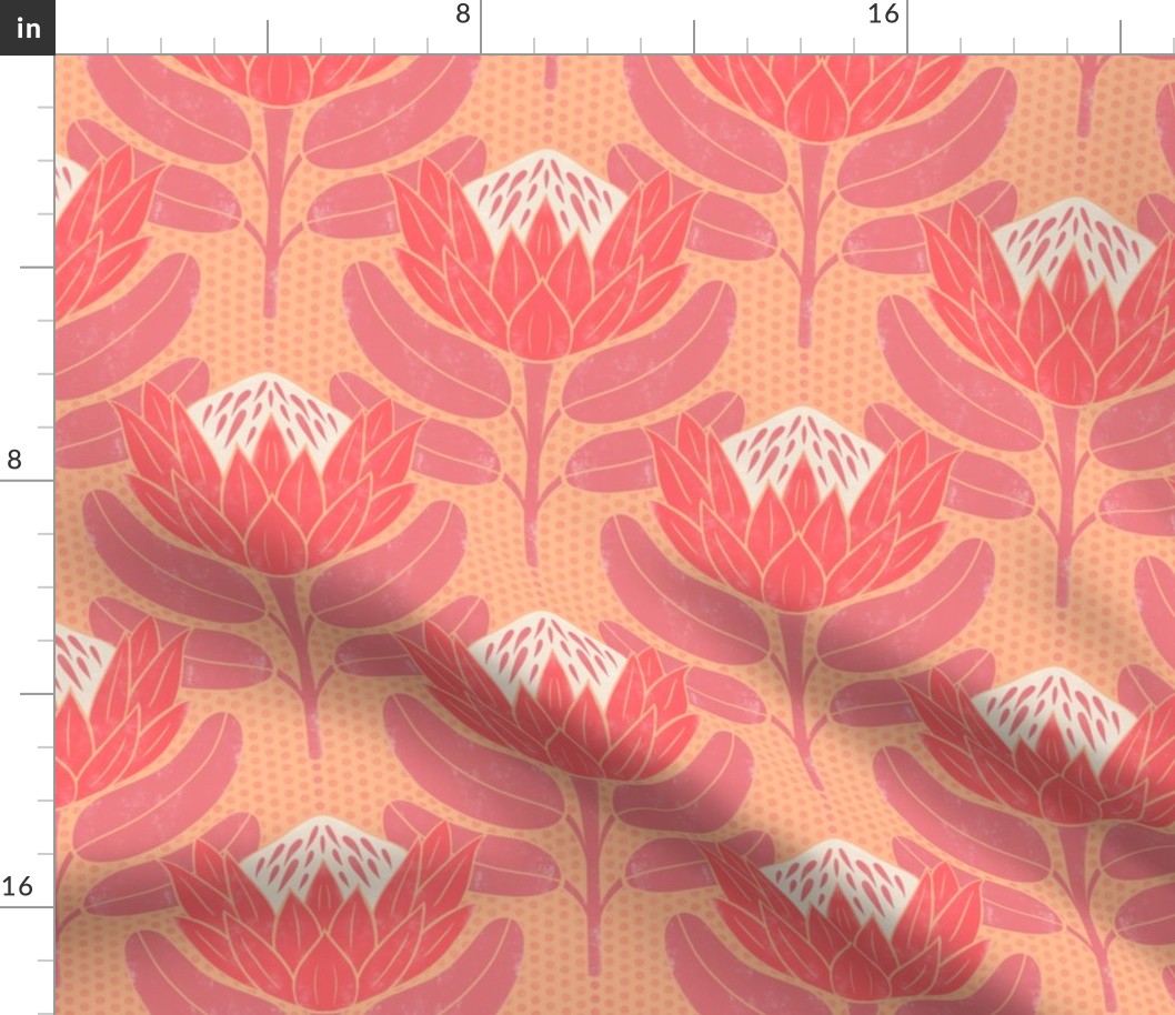 Protea flowers on peach background