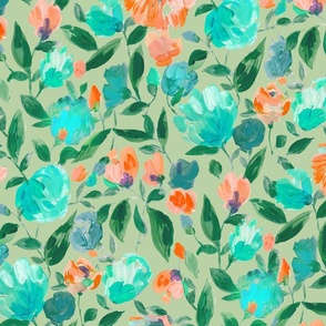 Brush strokes floral green peach