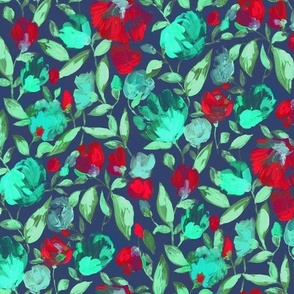 Brush strokes floral red green