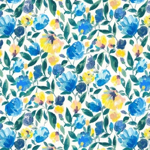 Brush strokes floral blue yellow