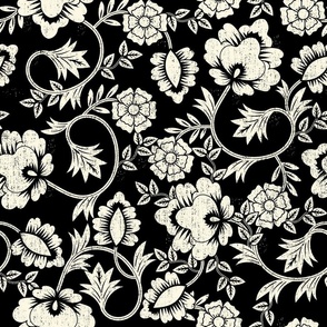 Negative Block Print Black Damask