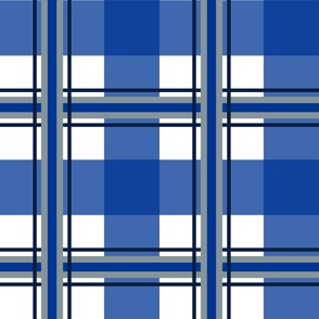 Large Plaid Blue, Silver, White