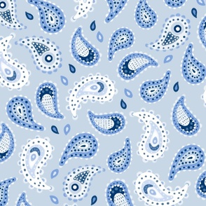 LARGE Modern Hand-Drawn Imperfect Textured Doodle Decorative Paisley on a Light Blue Background 