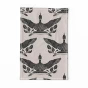 Flying Loon with Foliage Block Print - Large