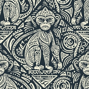 Jungle Rhythms. Monkey in tribal style. Monochromatic