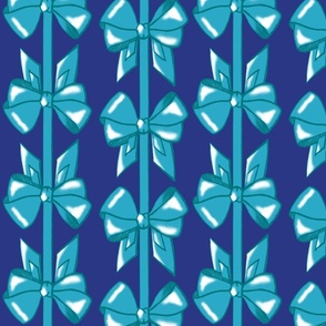 Double bow teal  on blue, medium