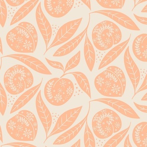 peach fuzz fruit leaves tea towel apricot orange Peach Fuzz 