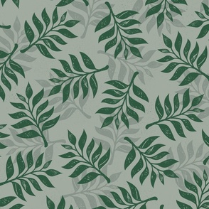 Serene greenery - block print style leaf print