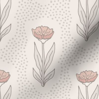 Blooming Tulips - Grey and Pink - Large scale