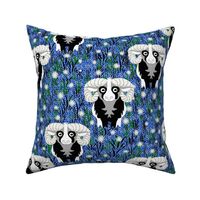 Black and White Horned Ram Sheep on Blue