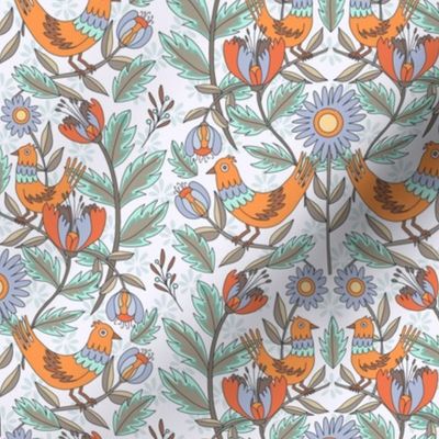 small// Birds chickens william morris cottage core style Lavander and Mint