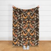 big// Birds chickens william morris cottage core style Brown and Orange