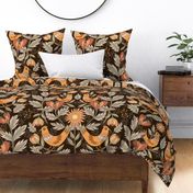 big// Birds chickens william morris cottage core style Brown and Orange