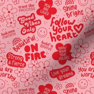 Affirmation and positive vibes text stickers - self love and happy empowering quotes funky vintage palette red pink valentine palette 