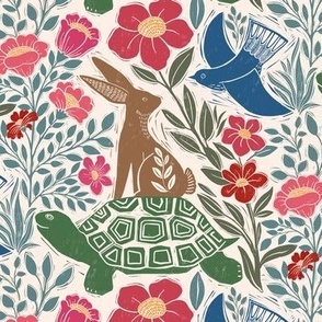 Block Print style Tortoise and Hare - bright  1 - 7”
