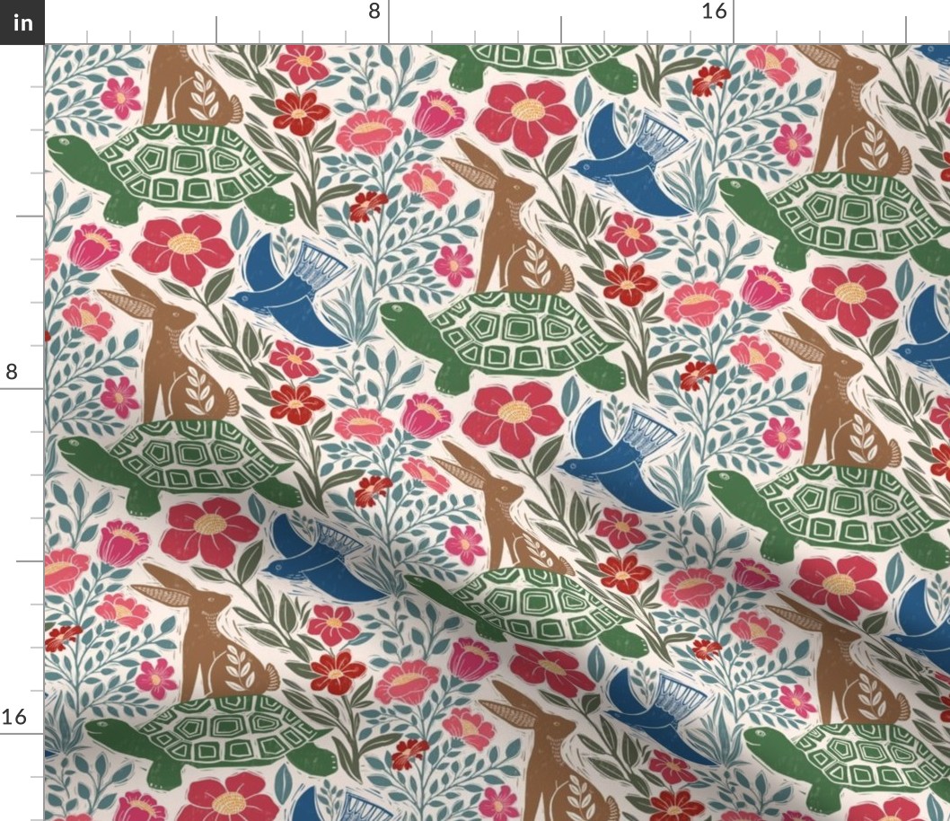 Block Print style Tortoise and Hare - bright  1 - 7”