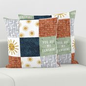 You are my sunshine wholecloth - suns patchwork - face - sage/navy/green - LAD23