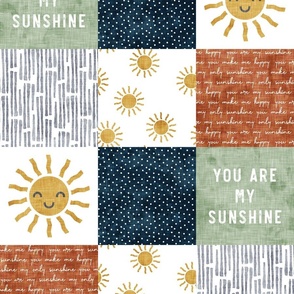 You are my sunshine wholecloth - suns patchwork - face - sage/navy/green - LAD23