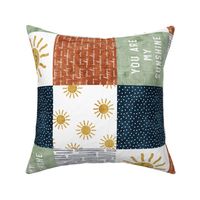 You are my sunshine wholecloth - suns patchwork - face - sage/navy/green - (90) LAD23
