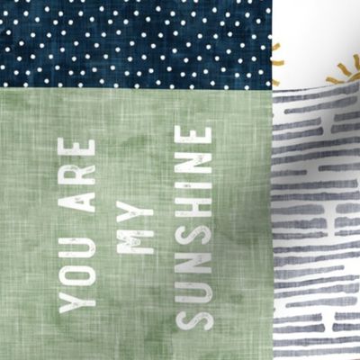 You are my sunshine wholecloth - suns patchwork - face - sage/navy/green - (90) LAD23