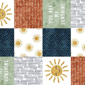 You are my sunshine wholecloth - suns patchwork - face - sage/navy/green - (90) LAD23
