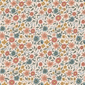 Small – block print-inspired ditsy floral  – peachy, pink, mustard yellow