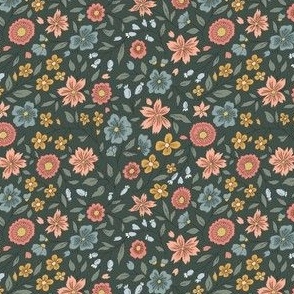 Small – block print-inspired ditsy floral  – peachy, pink, dark green