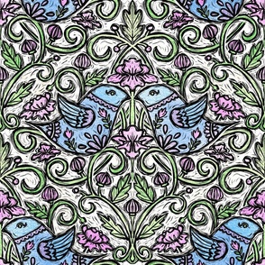 Block Print Birds Bright Pastels