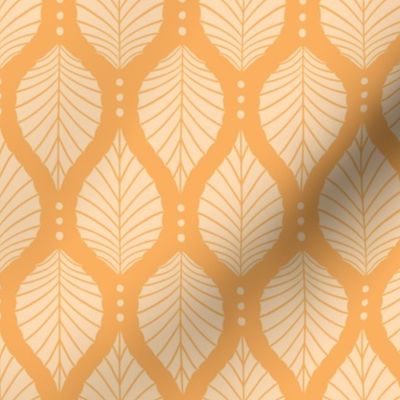 Art Deco Beech Leaves with Dots Pattern - Yellow + Orange - Large Scale - Elegant Modern Botanical for Home Decor