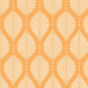 Art Deco Beech Leaves with Dots Pattern - Yellow + Orange - Large Scale - Elegant Modern Botanical for Home Decor