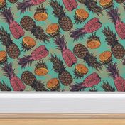 Wild Tiki Pineapples block print