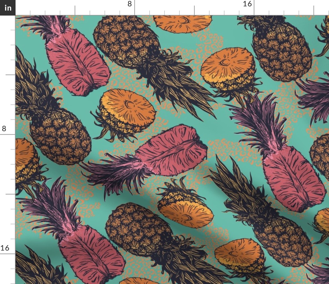 Wild Tiki Pineapples block print