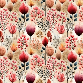 Folk Blooms: Abstract Trees in Whimsical Seamless Pattern