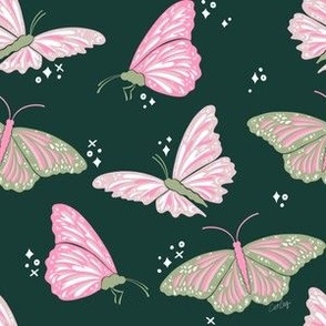 Cosmic Butterflies – Blush on Evergreen