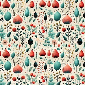 Folk Whimsy: Cute Leaves, Fruit, Flowers, Berries Pattern