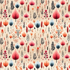 Autumn Whimsy: Colorful Leaves, Trees, and Berries Seamless Pattern