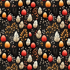 Charming Autumn: Leaves and Pods Seamless Folk Pattern Display