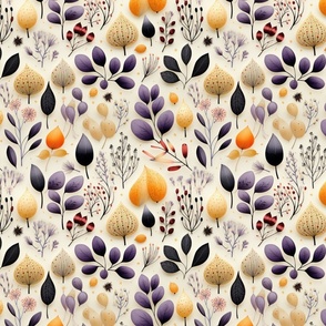 Folk Play: Autumn Seamless Florals and Leaves Pattern Display