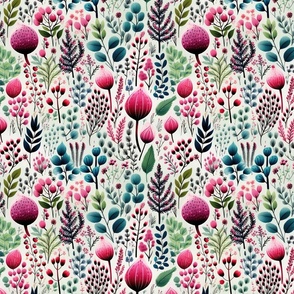 Norwegian Blooms: Pink Florals in Whimsical Seamless Pattern