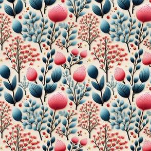 Playful Berries: Whimsical Leaves and Berries Seamless Pattern Display