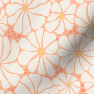 Wavy Daisy - Large Scale - Peach Fuzz Apricot pastel orange Retro Vintage Flowers Daisies boho