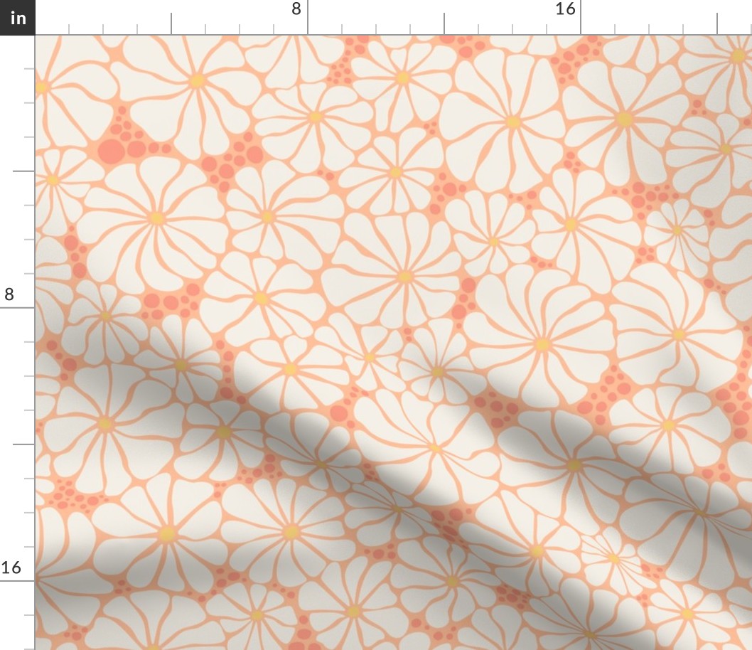 Wavy Daisy - Large Scale - Peach Fuzz Apricot pastel orange Retro Vintage Flowers Daisies boho