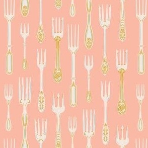 fancy elegant Antique Forks on light blush pink (small scale) 