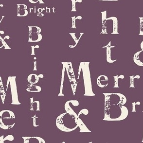 Merry and Bright Holiday Typeset Text - Soft Purple, Plum and Off-White - MEDIUM SCALE